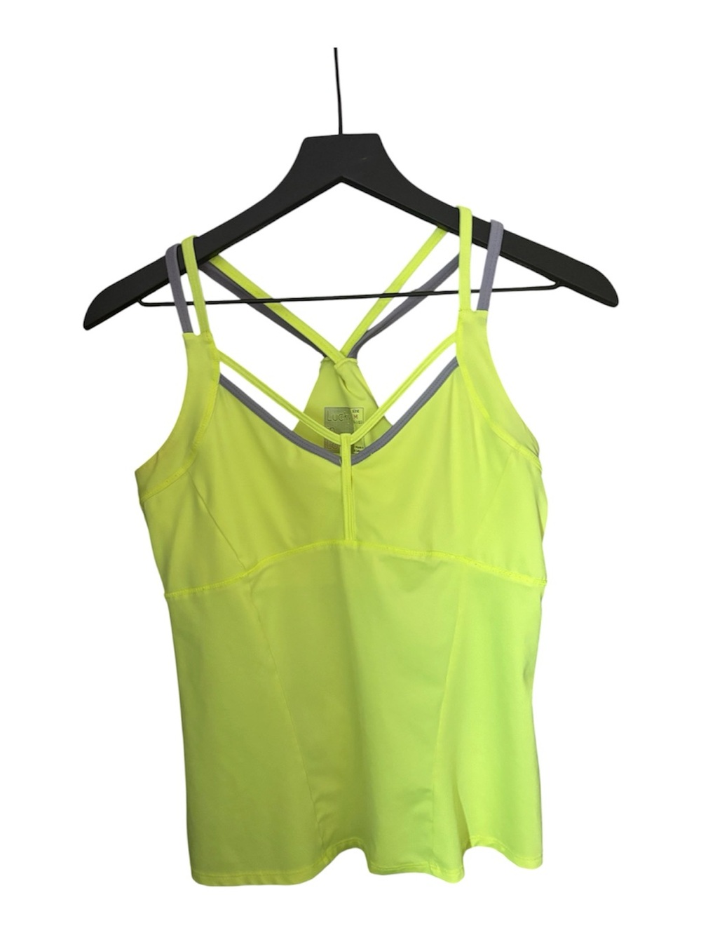 Lucky in Love Neon Lime Strappy Tank with Gray Contrast